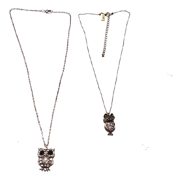 AEROPOSTALE BRASS-TONE OWL AND UNBRANDED SILVER-TONE OWL PENDANT NECKLACES - Picture 1 of 15